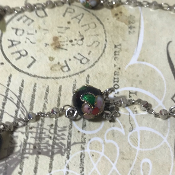 🌺Super cool Y silver-tone cloisonné necklace New🌺 - Picture 5 of 6